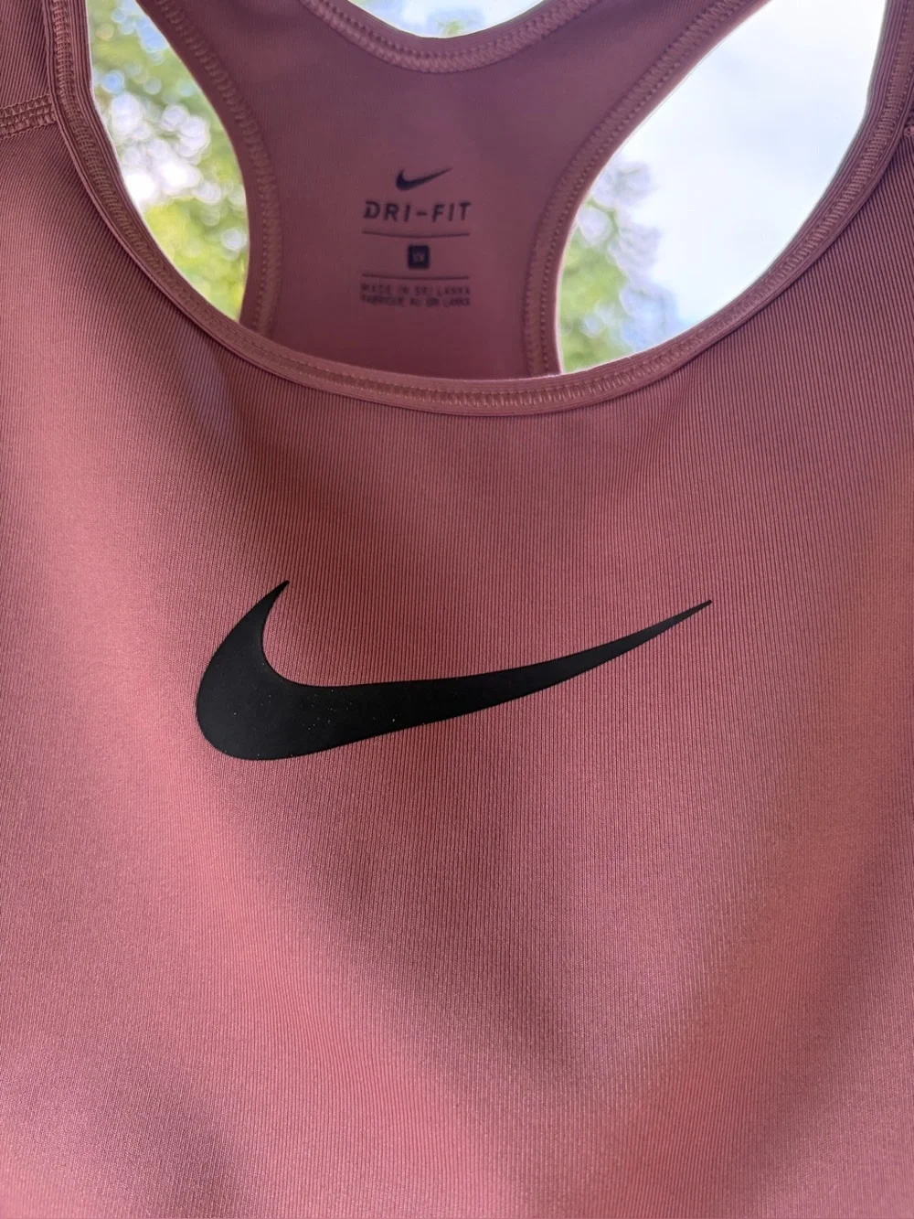 Nike Dri-Fit Mauve Sports Bra Black Swoosh Sz XL athletic gym exercise run walk